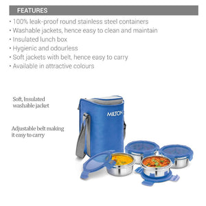 Milton Cube 4 Stainless Steel Tiffin with Jacket | 4 Stainless Steel Containers