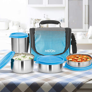 Milton Tasty 3 Stainless Steel Combo 3 Container + Stainless Steel 380 ML Tumbler | Set of 4 Pcs