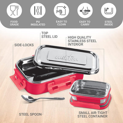 Milton Steel Flat Insulated Inner Stainless Steel Tiffin Box With Inner Container | Set of 2 Pcs