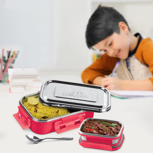 Milton Steel Flat Insulated Inner Stainless Steel Tiffin Box With Inner Container | Set of 2 Pcs