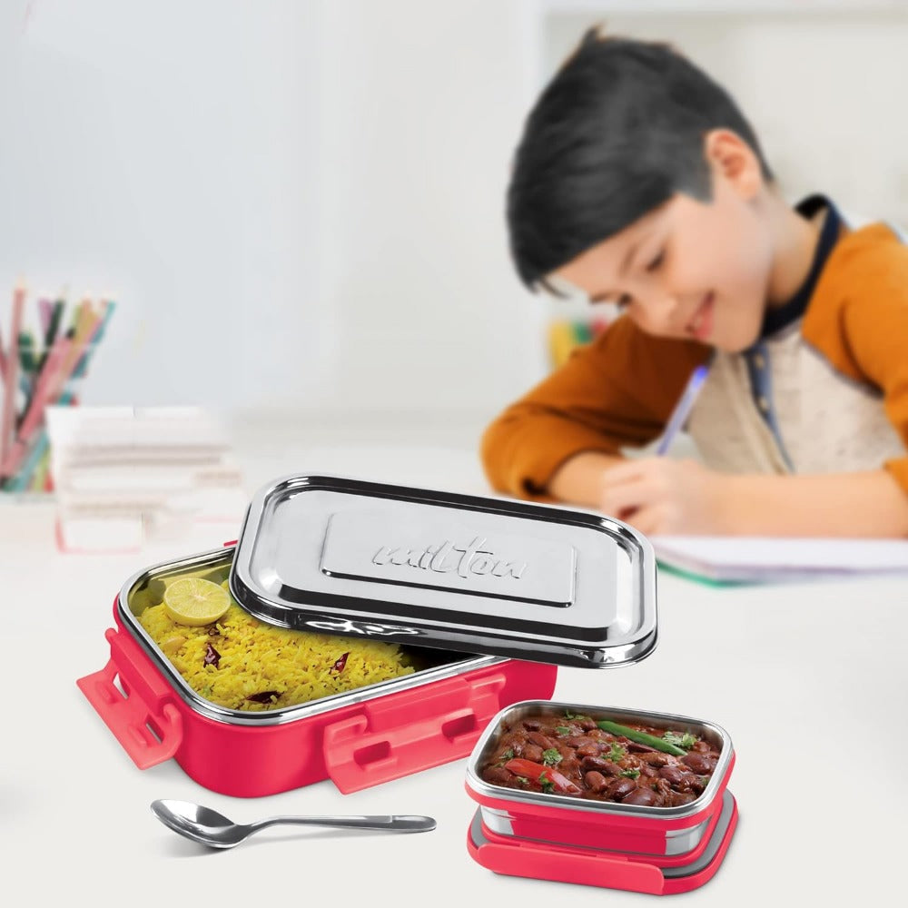 Milton Steel Flat Insulated Inner Stainless Steel Tiffin Box With Inner Container | Set of 2 Pcs