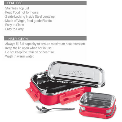 Milton Steel Flat Insulated Inner Stainless Steel Tiffin Box With Inner Container | Set of 2 Pcs