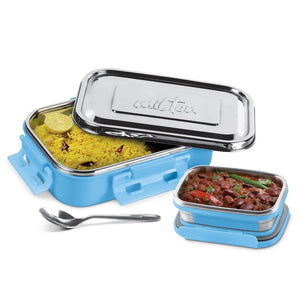 Milton Steel Flat Insulated Inner Stainless Steel Tiffin Box With Inner Container | Set of 2 Pcs