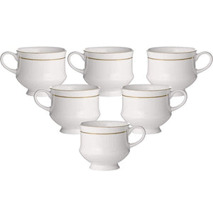 Clay Craft Ceramic Mona 210 ML Coffee & Tea Mugs with 22K Gold Line | White | Set of 6 Pcs