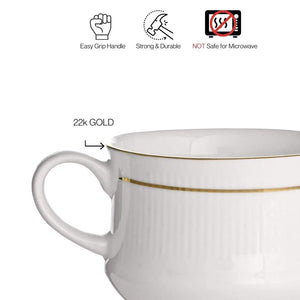 Clay Craft Ceramic Mona 210 ML Coffee & Tea Mugs with 22K Gold Line | White | Set of 6 Pcs