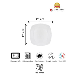 Clay Craft Ceramic Basic Dinner Plate Zen Square | White | Set of 4 Pc