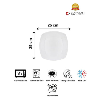 Clay Craft Ceramic Basic Dinner Plate Zen Square | White | Set of 4 Pc