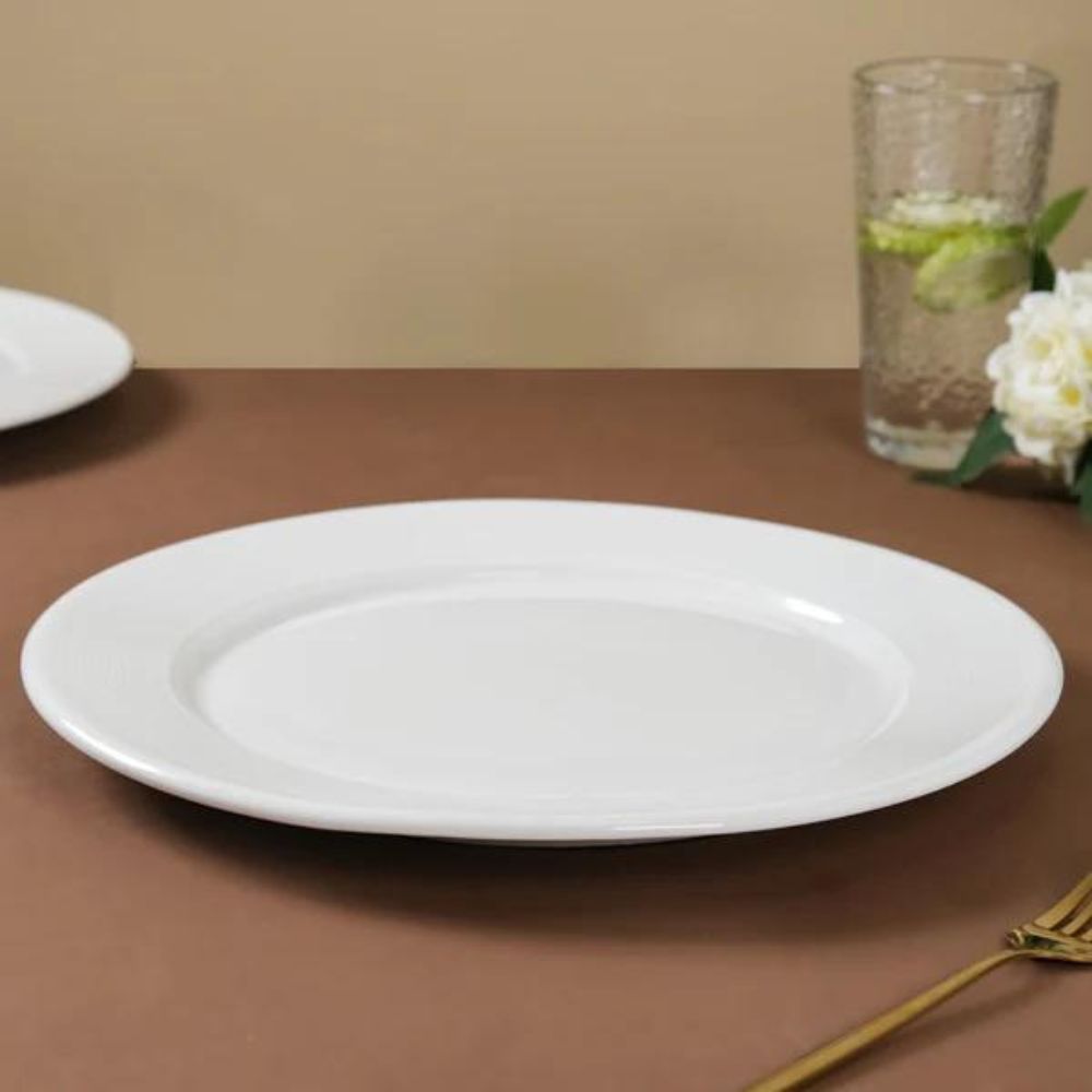 Clay Craft Ceramic Basic Quarter Plate Georgian  | White | Set of 4 Pcs