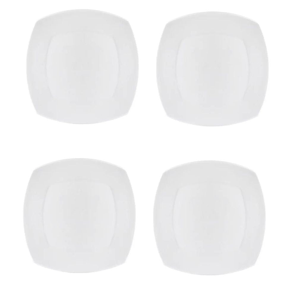 Clay Craft Ceramic Basic Dinner Plate Zen Square | White | Set of 4 Pc