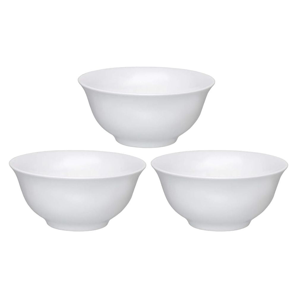 Clay Craft Ceramic Multipurpose Asian Bowl Set | White | Set of 3 Pcs