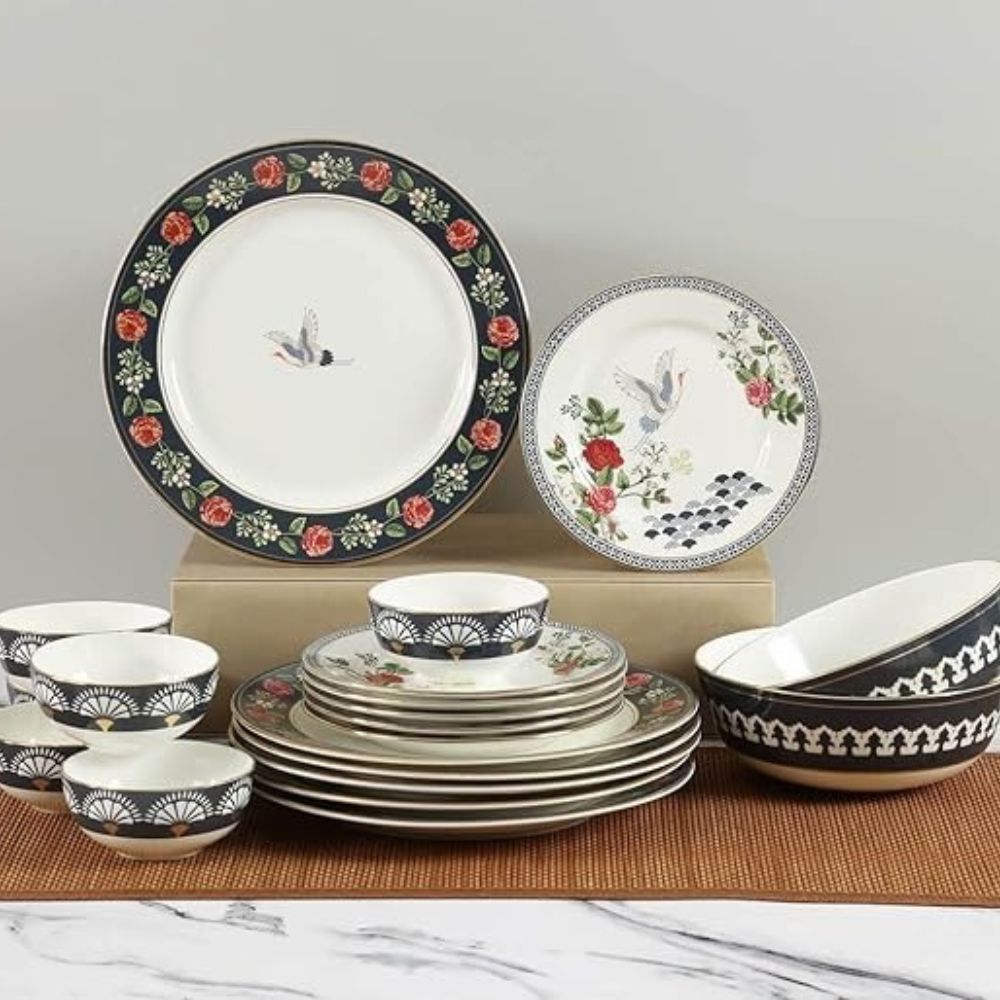 India Circus Gruidae's Trance Dinner Set | Premium 22K Liquid Gold | Set of 20 Pcs