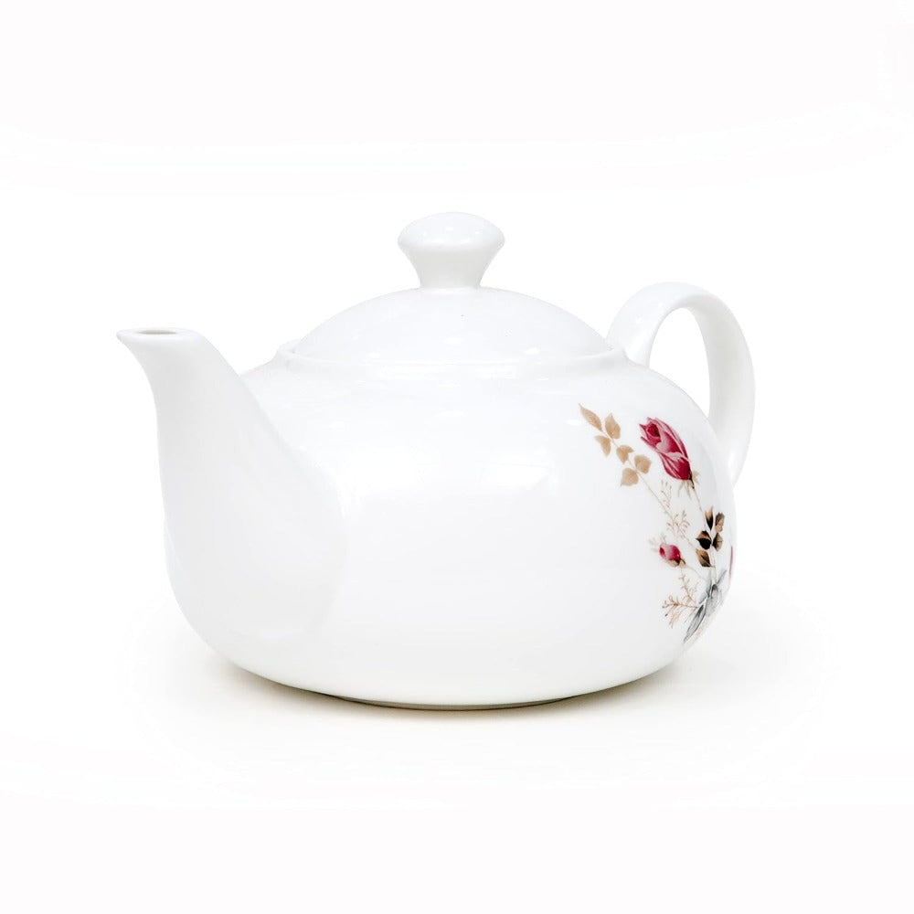 Clay Craft Ceramic Floral Printed 1100 ML Tea Pot Kettle | White | 1 Pc