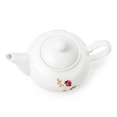 Clay Craft Ceramic Floral Printed 1100 ML Tea Pot Kettle | White | 1 Pc