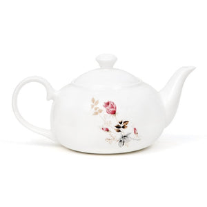 Clay Craft Ceramic Floral Printed 1100 ML Tea Pot Kettle | White | 1 Pc