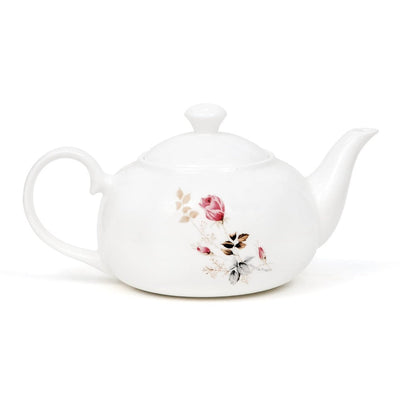 Clay Craft Ceramic Floral Printed 1100 ML Tea Pot Kettle | White | 1 Pc