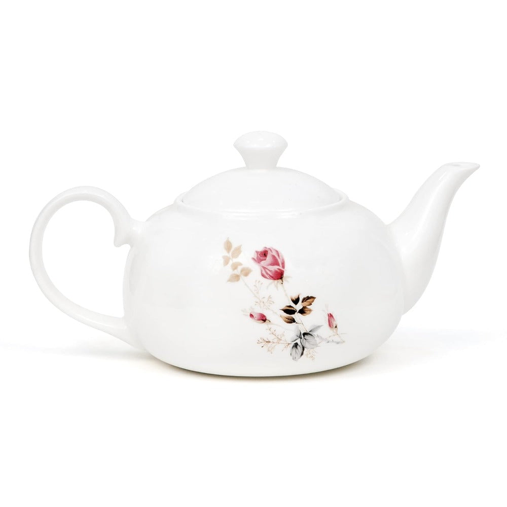 Clay Craft Ceramic Floral Printed 1100 ML Tea Pot Kettle | White | 1 Pc
