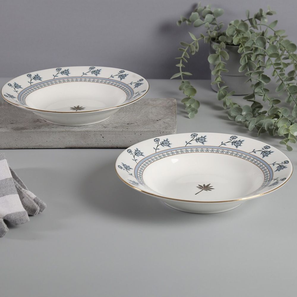 India Circus Gardenia Dreams Pasta Plate Set | Premium 22K Liquid Gold | Set of 2 Pcs