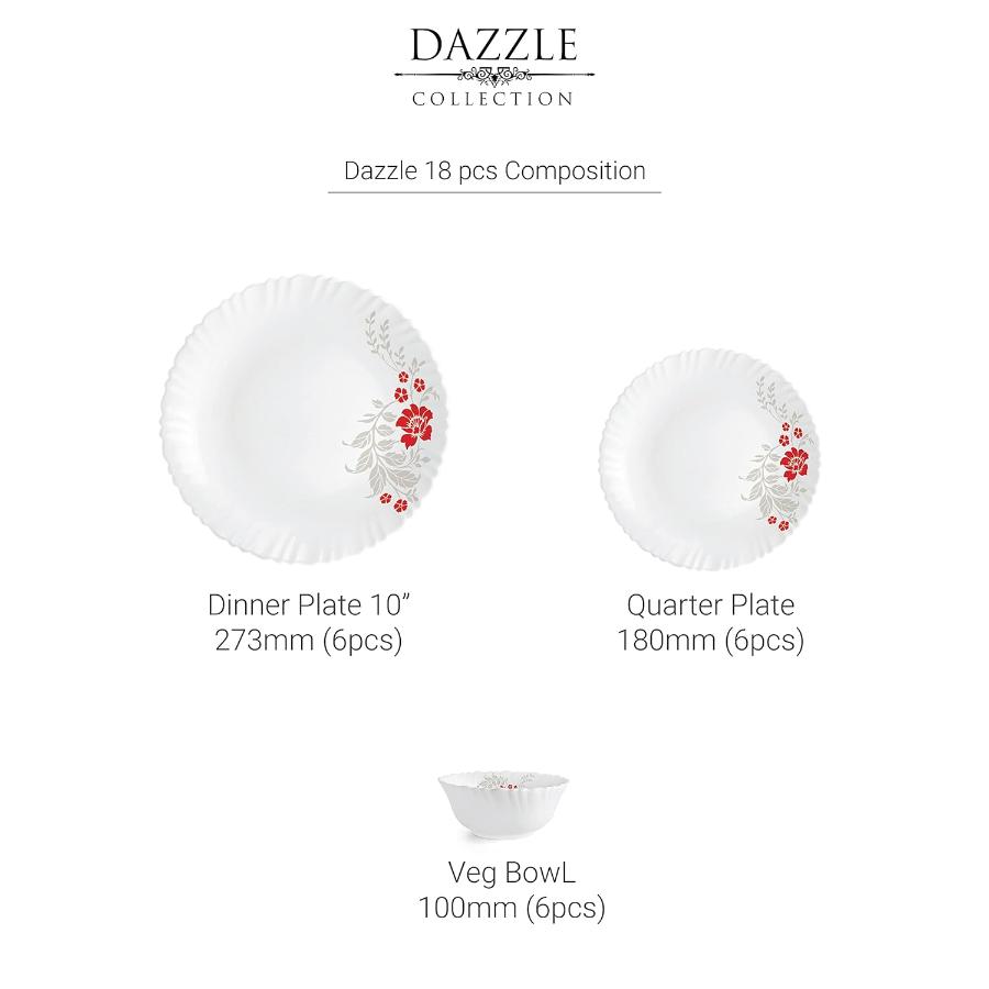Dazzle Series 18 Pieces Opalware Dinner Set for Family of 6