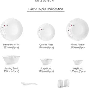 Dazzle Series 35 Pieces Opalware Dinner Set for Family of 6