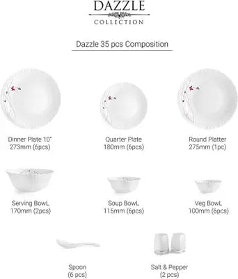 Dazzle Series 35 Pieces Opalware Dinner Set for Family of 6