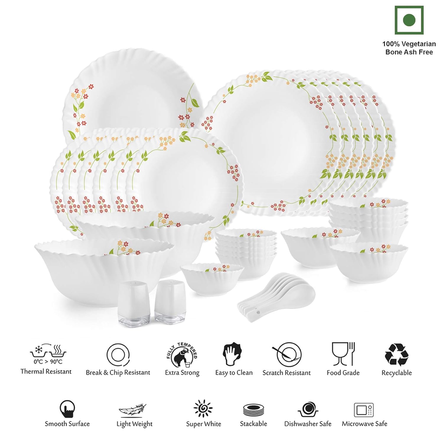 Dazzle Series 35 Pieces Opalware Dinner Set for Family of 6
