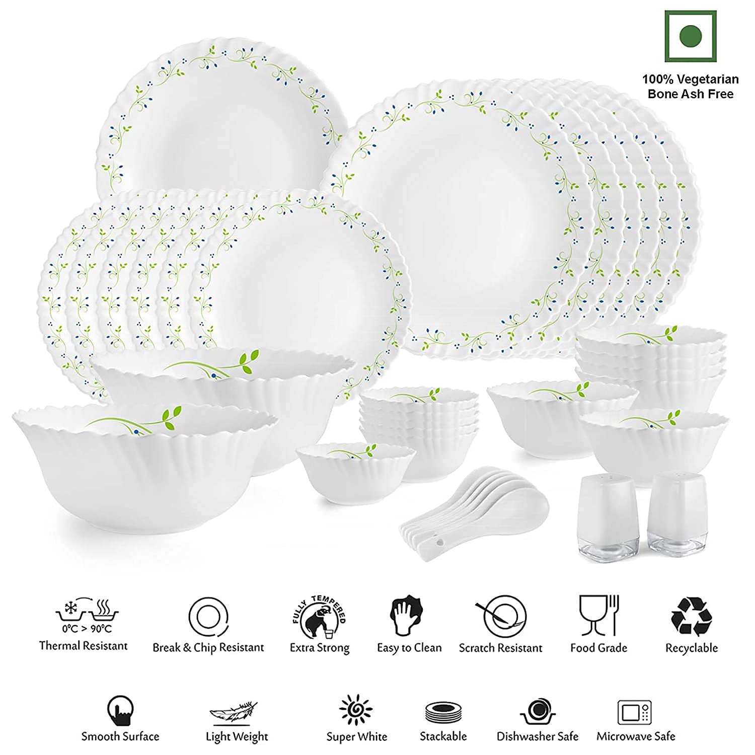 Dazzle Series 35 Pieces Opalware Dinner Set for Family of 6