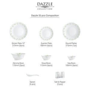 Dazzle Series 35 Pieces Opalware Dinner Set for Family of 6