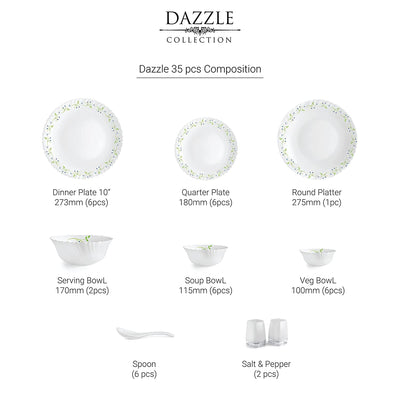 Dazzle Series 35 Pieces Opalware Dinner Set for Family of 6