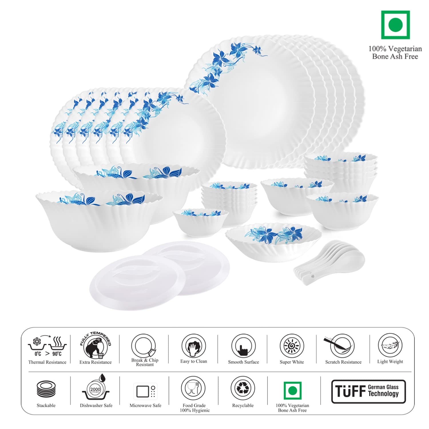 Dazzle Series 35 Pieces Opalware Dinner Set for Family of 6