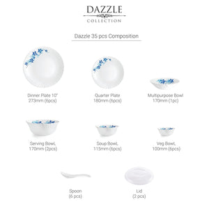 Dazzle Series 35 Pieces Opalware Dinner Set for Family of 6