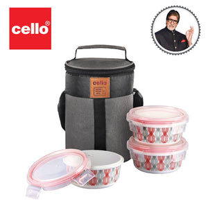 Red Trellis Opalware Lunch Box with Jacket