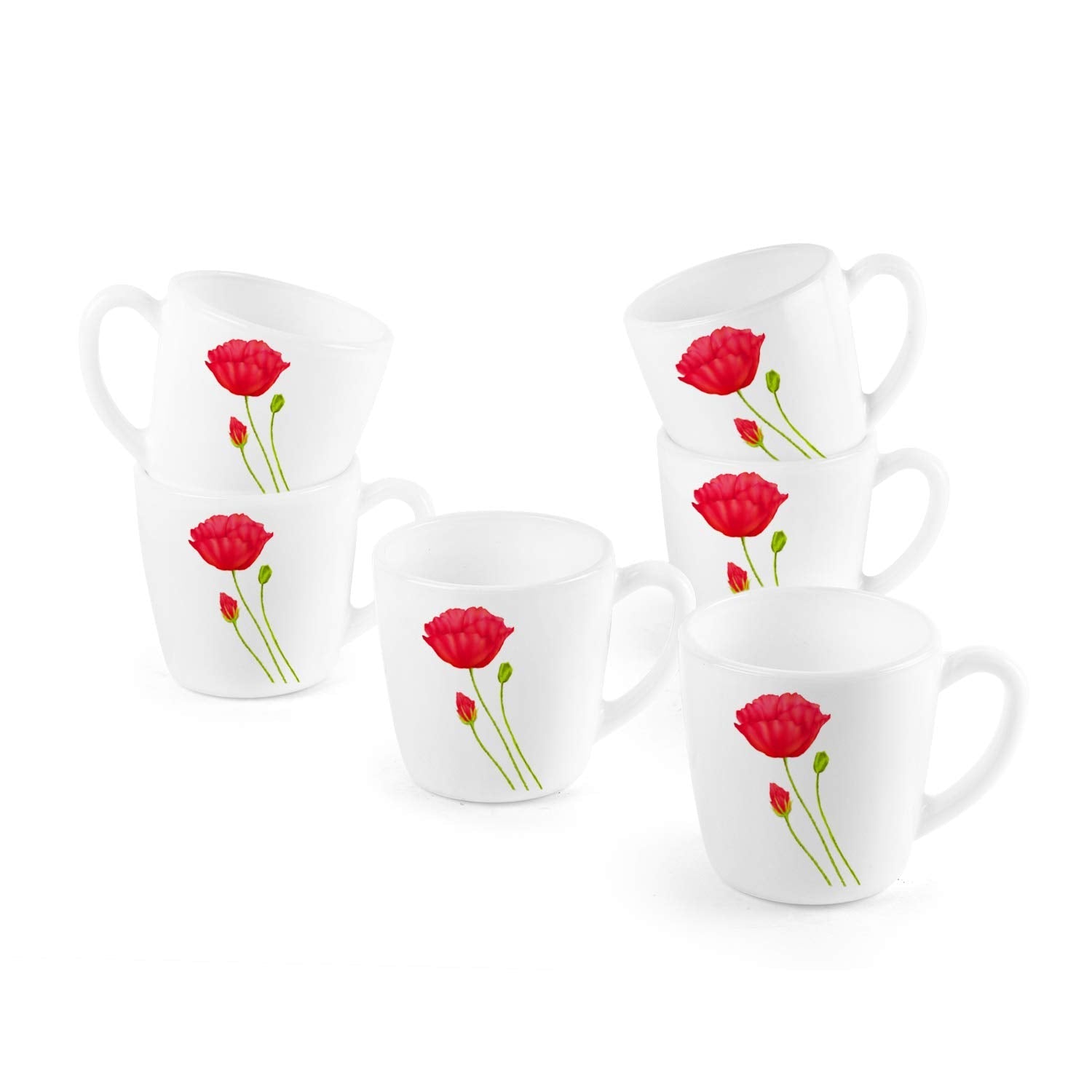 Imperial Red Poppy Ricca Mugs, 6 Pieces