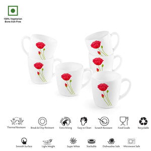 Imperial Red Poppy Ricca Mugs, 6 Pieces