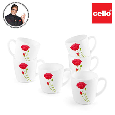 Imperial Red Poppy Ricca Mugs, 6 Pieces