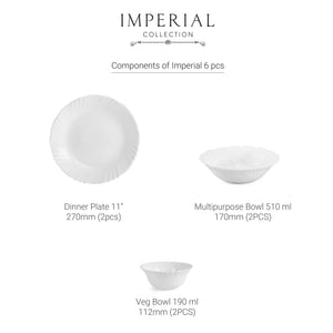 Imperial Series 6 Pieces Opalware Dinner Set for Family of 6