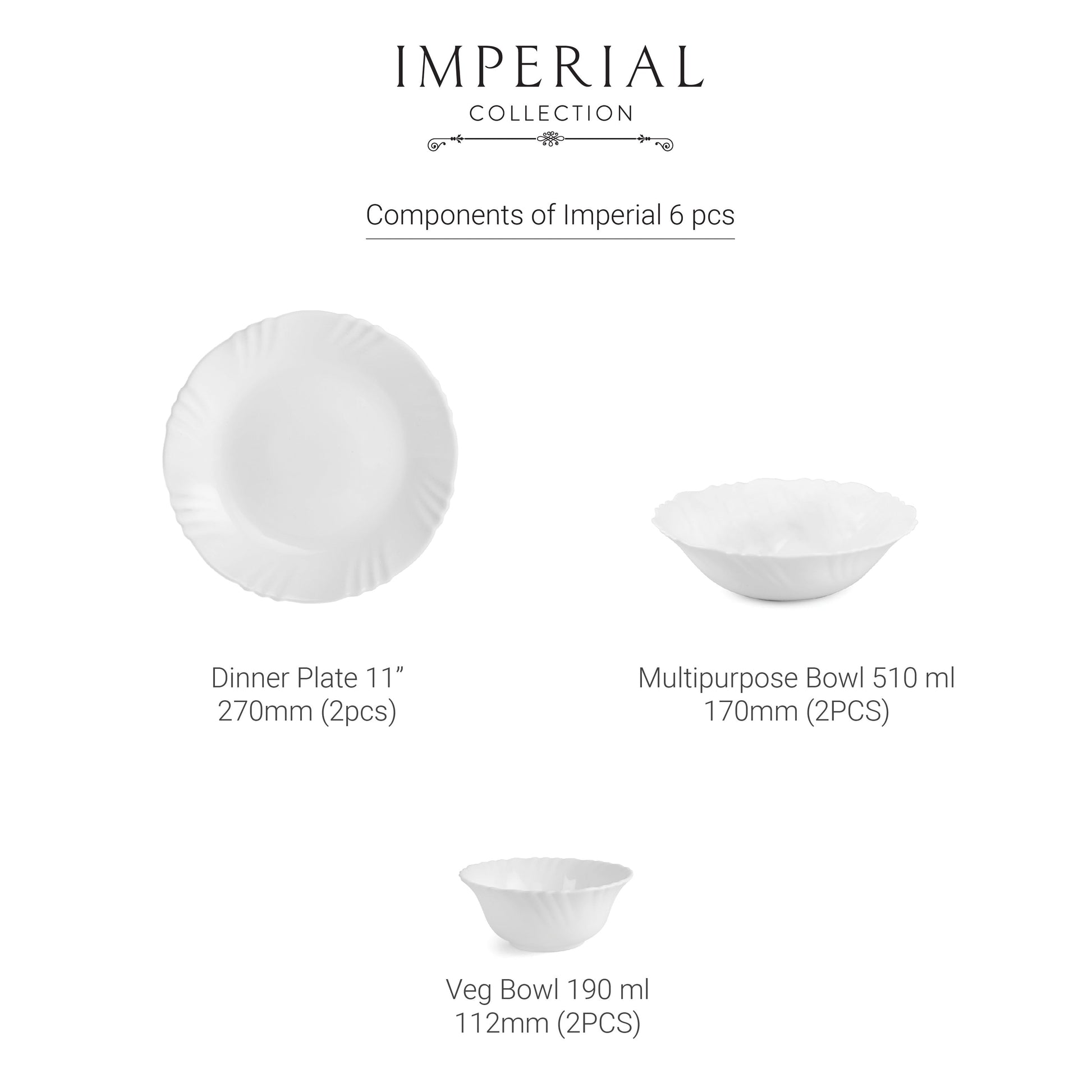 Imperial Series 6 Pieces Opalware Dinner Set for Family of 6