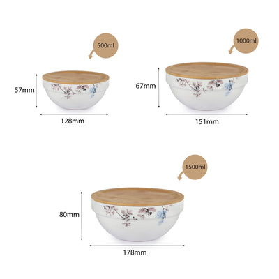 Royale Series Mixing bowls with bamboo lid Gift Set, 3 Pieces