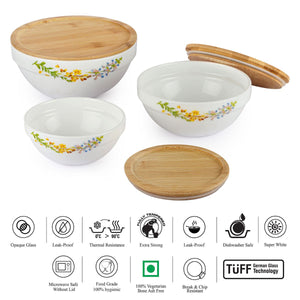 Royale Series Mixing bowls with bamboo lid Gift Set, 3 Pieces