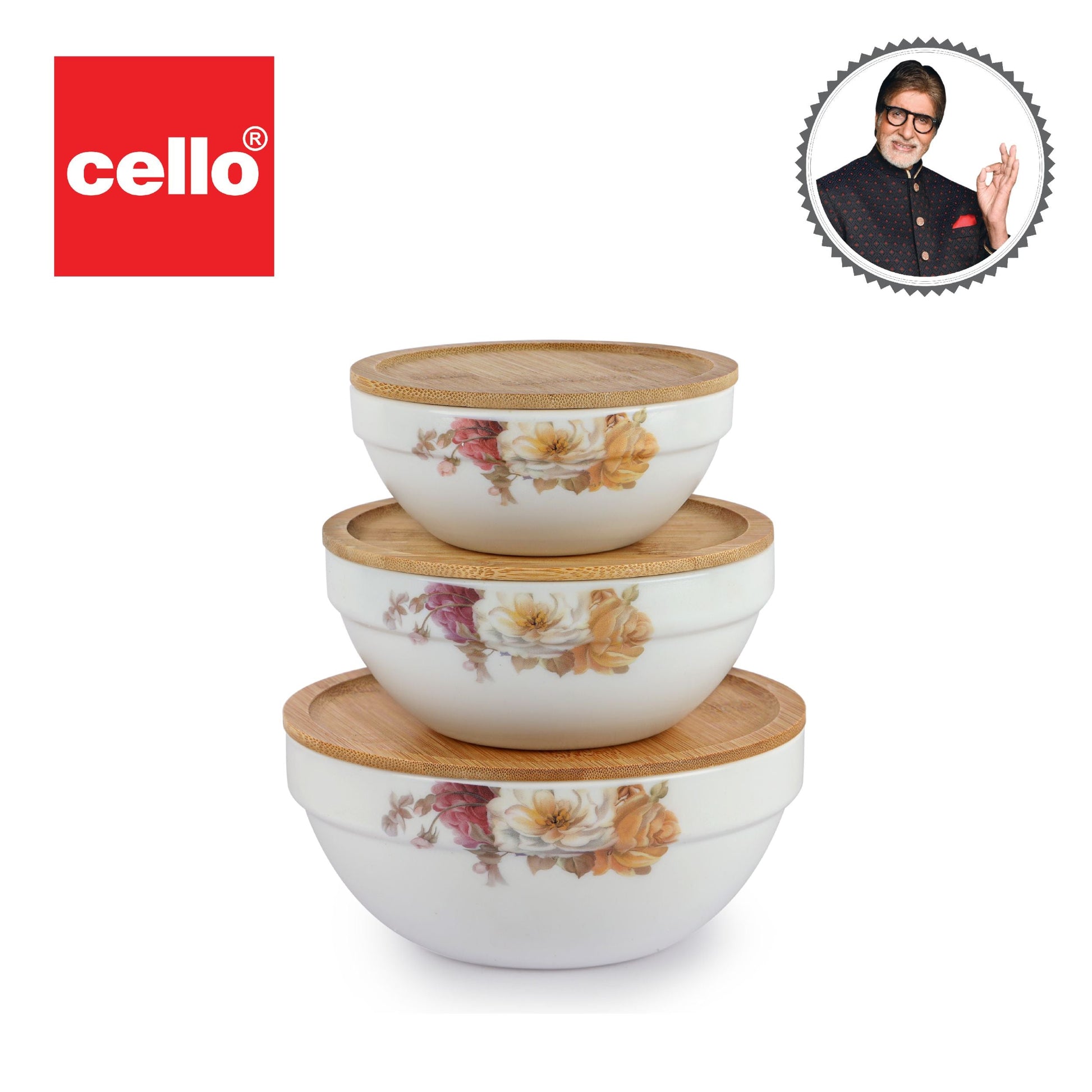 Royale Series Mixing bowls with bamboo lid Gift Set, 3 Pieces