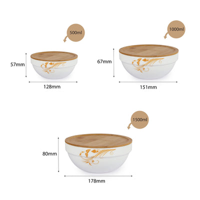 Royale Series Mixing bowls with bamboo lid Gift Set, 3 Pieces