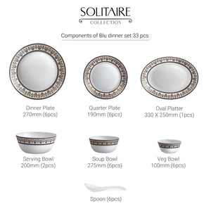 Solitaire 33 pc AB Series Dinner Set Family of 6, Blu