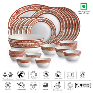 Solitaire Series 27 Pieces Ruby Opalware Dinner Set, Family of 6