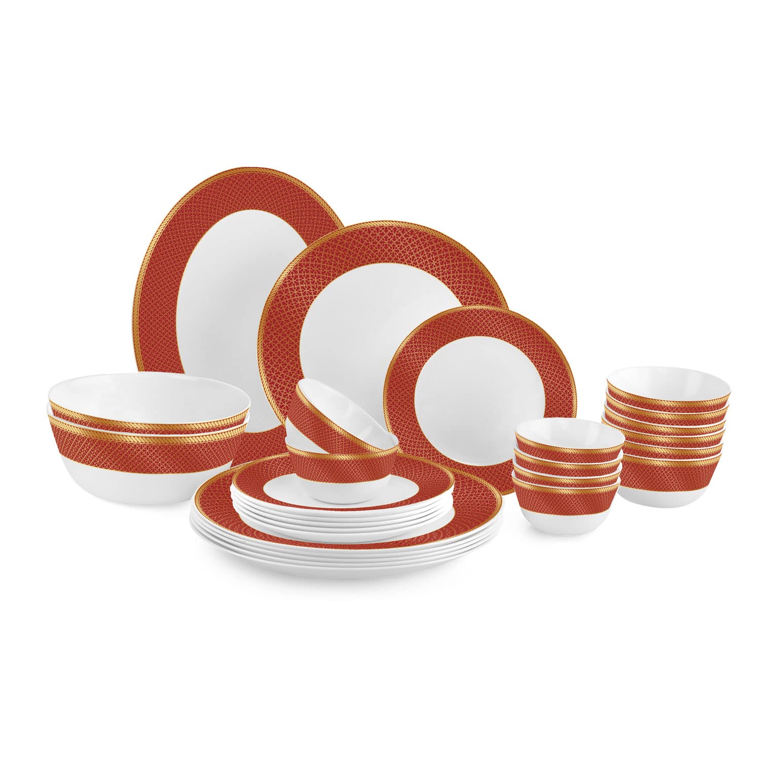 Solitaire Series 27 Pieces Ruby Opalware Dinner Set, Family of 6