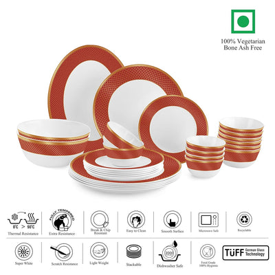 Solitaire Series 27 Pieces Ruby Opalware Dinner Set, Family of 6