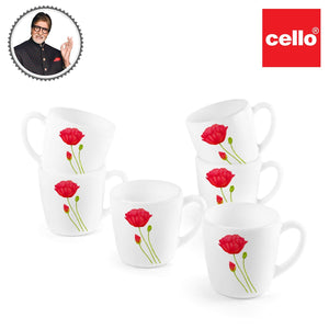 Imperial Red Poppy Ricca Mugs, 6 Pieces
