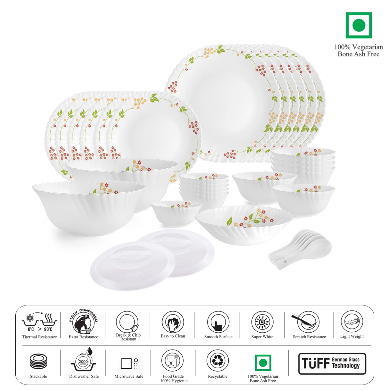 Dazzle Series 35 Pieces Opalware Dinner Set for Family of 6