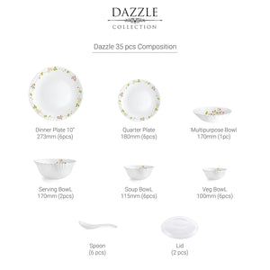Dazzle Series 35 Pieces Opalware Dinner Set for Family of 6