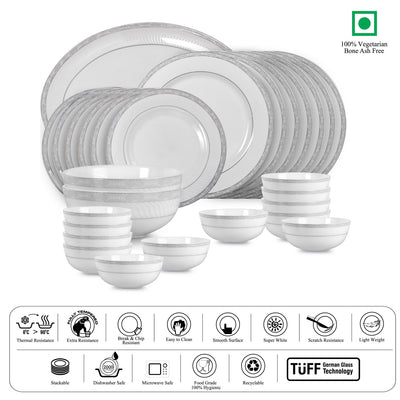 Feather Series 27 Pieces Opalware Dinner Set for Family of 6