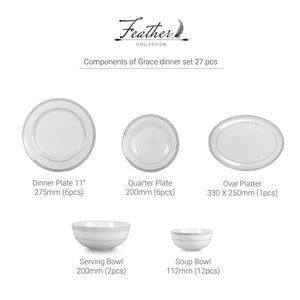 Feather Series 27 Pieces Opalware Dinner Set for Family of 6