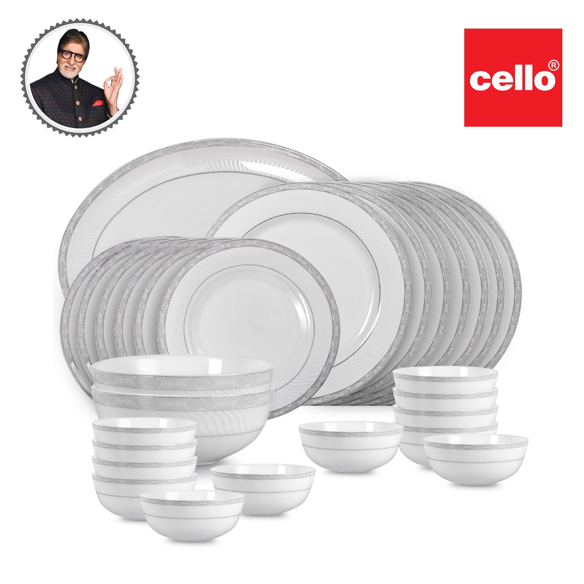 Feather Series 27 Pieces Opalware Dinner Set for Family of 6